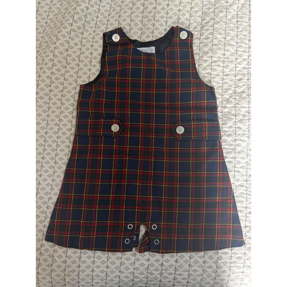 Baby CZ Carolina Zapf Plaid Romper Red‎ Navy Blue Tartan Holiday 18-24M NWT